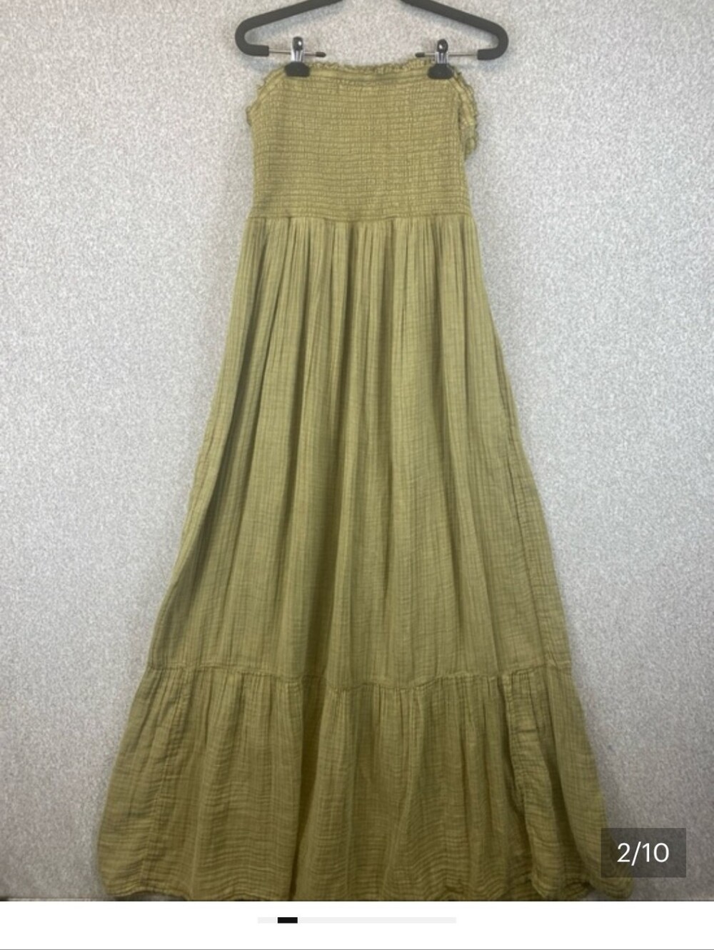By Anthropologie S Olive Green Strapless Double Gauze Maxi Dress Boho Tiered - Picture 3 of 10